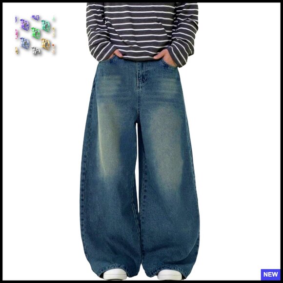 Vintage Y2K Wide Leg Barrel Jeans Loose Fit Streetwear Denim Pants